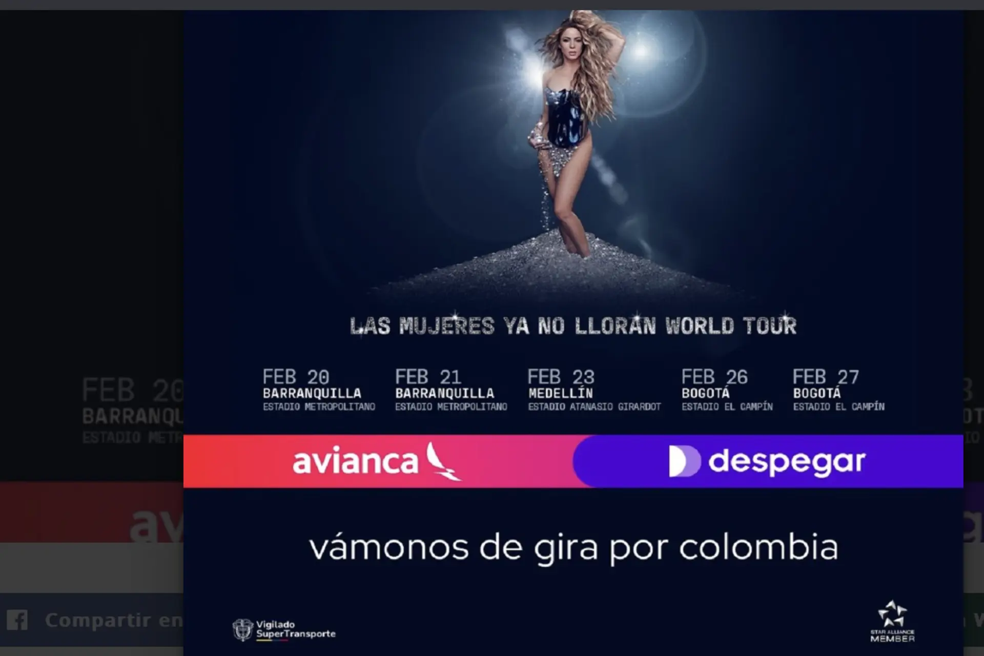 Avianca y Despegar patrocinarán la gira de Shakira en Colombia