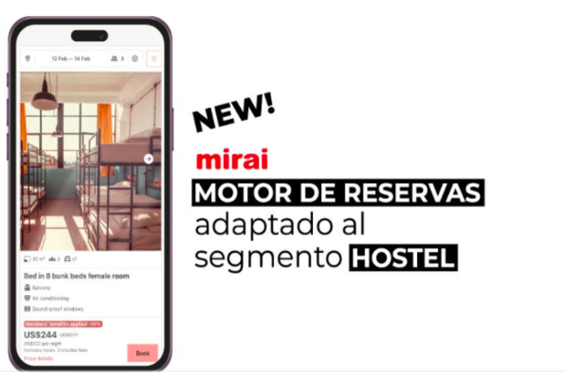 Mirai adapta su motor de reservas al segmento hostel